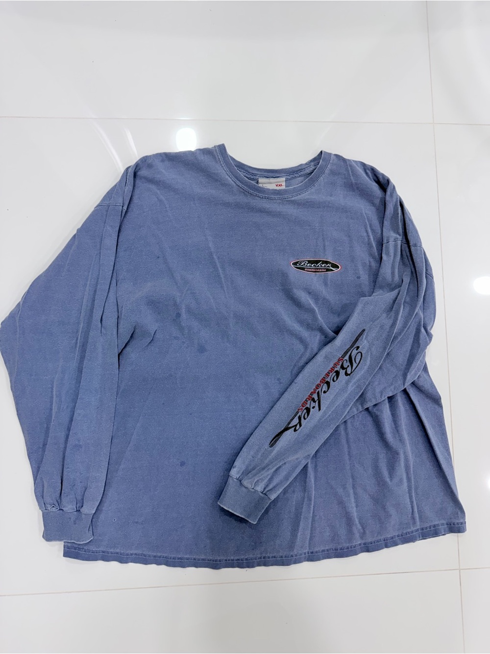 Vintage Becker Surfboards Long Sleeve Tee Faded Blue Skater Surf Y2K XXL